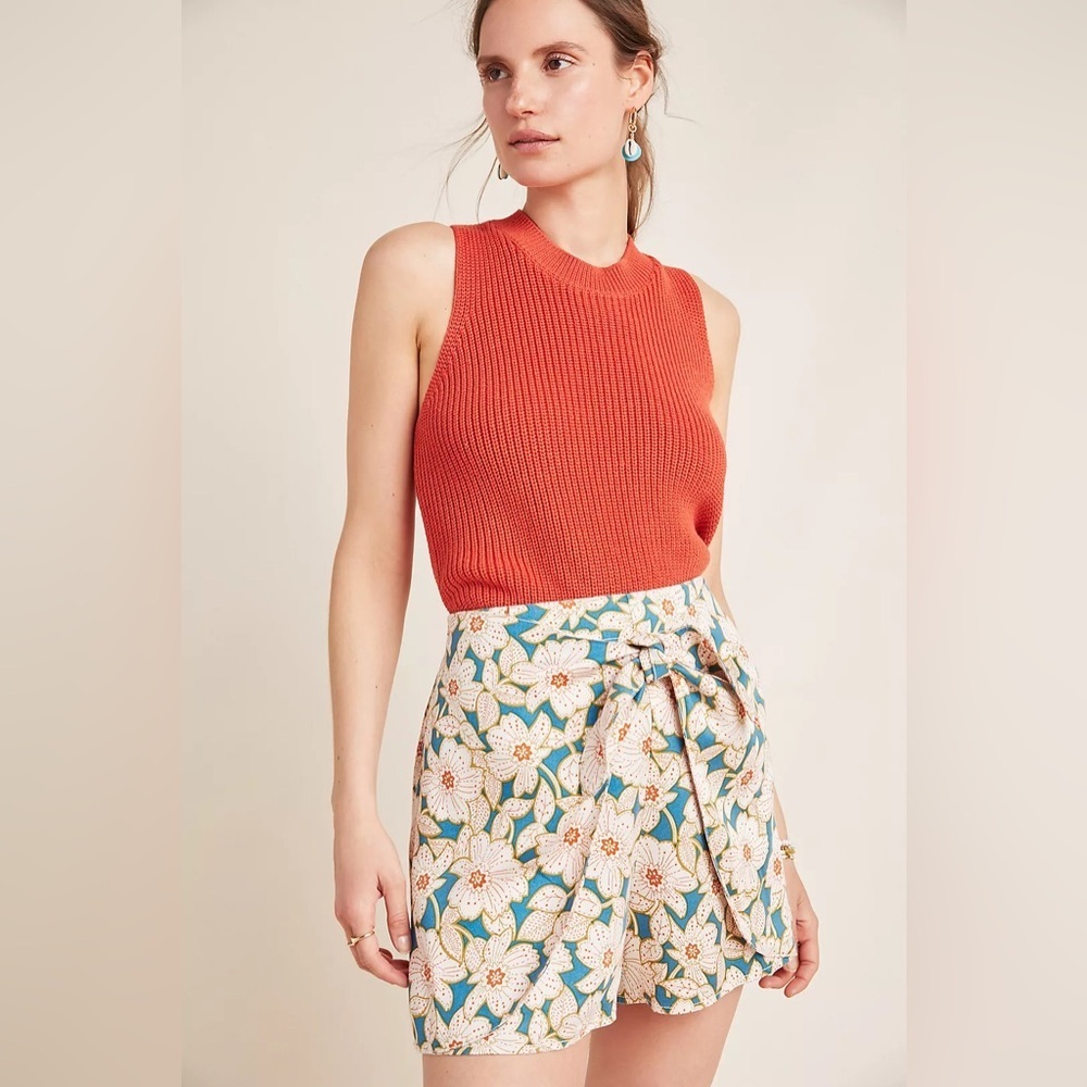 Anthropologie Georgine Skirted Shorts Teal and Coral Size XS